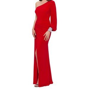 NWT BETSY & ADAM One Shoulder High Slit Gown